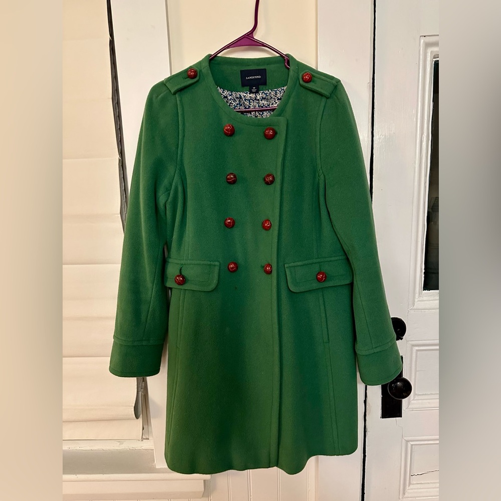 Lands End green wool and cashmere blend peacoat